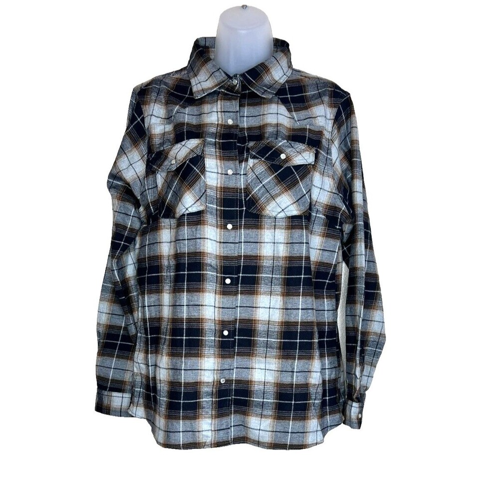 Wilfull Womens Flannel Shirt Size Large Plaid Snap Up Collar Long Sleeve Western
